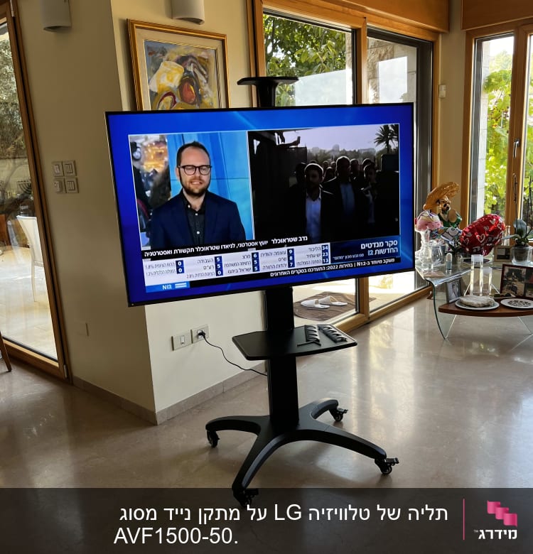 טלוויזיה על מעמד עם גלגלים בחדר מגורים